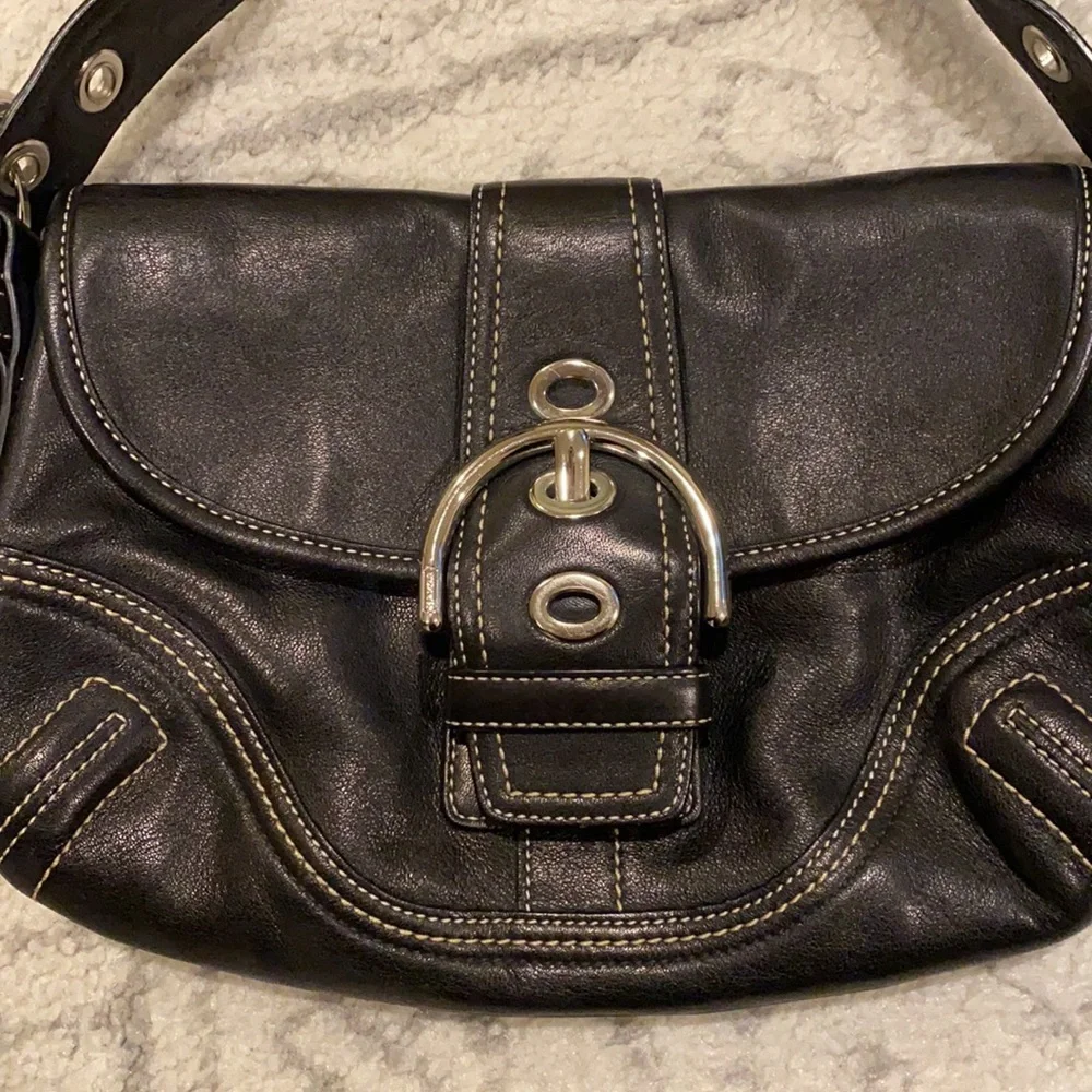 Coach Black Leather Shoulder Bag with Silver Hardware